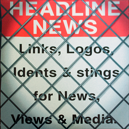 Headline News album cover, key words behind chainlink fence on white background